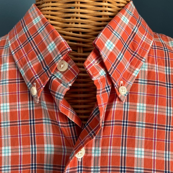 Ralph Lauren XL Classic Fit Orange Blue Plaid Button Down Shirt 100% Cotton - Picture 2 of 10